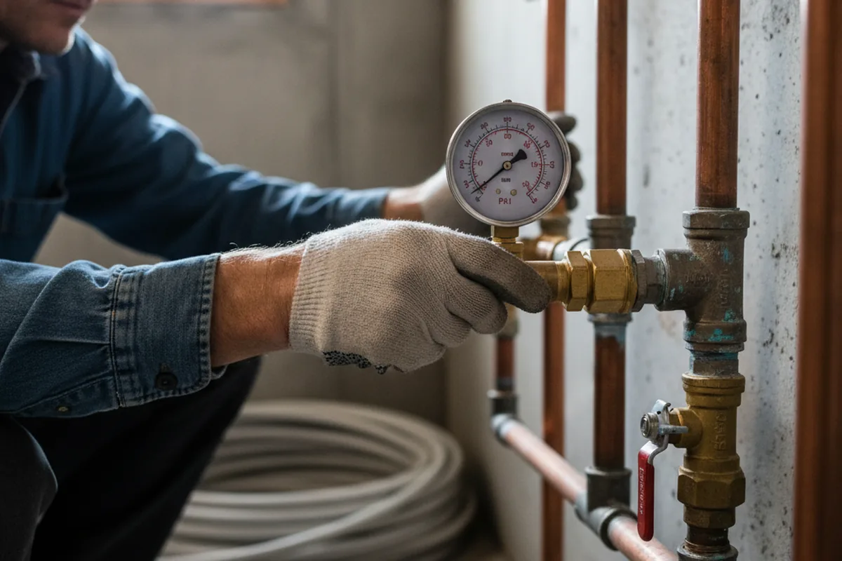 Pressure testing a repaired line during Water Line Repair in Leasburg